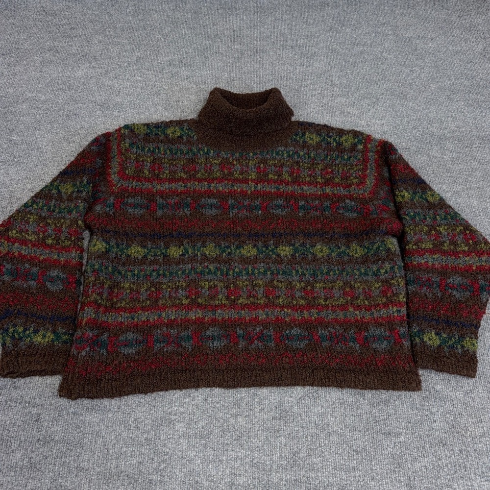 VINTAGE GAP Sweater Womens Large 90s Y2K Brown Fair Isle Cottagecore Mohair Wool - Picture 2 of 8